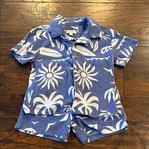 Navy and White Tropical Button Down Shirt and Shorts